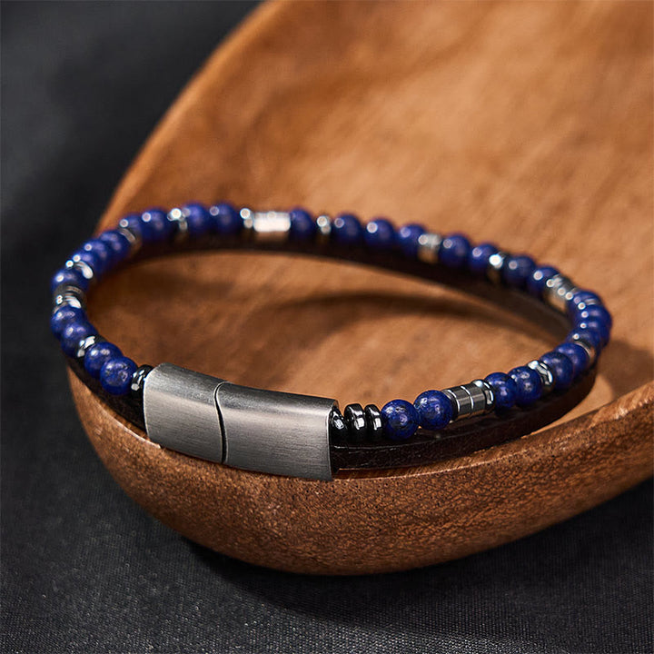 Buddha Stones Lapis Lazuli Truth Dubbelgewikkelde Leren Armband - image 17