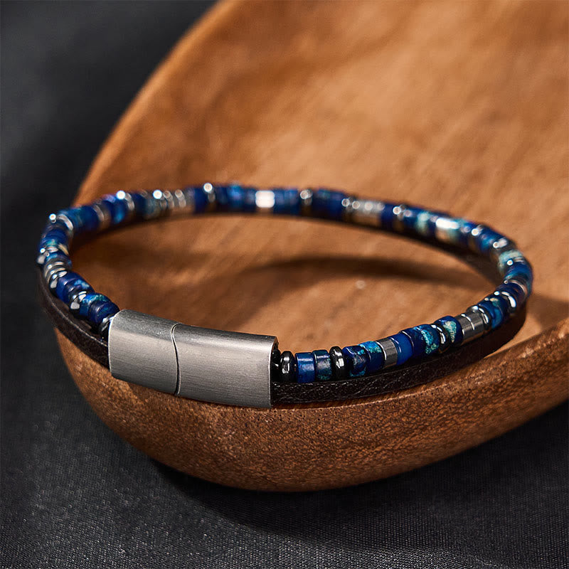 Buddha Stones Lapis Lazuli Truth Dubbelgewikkelde Leren Armband - image 1
