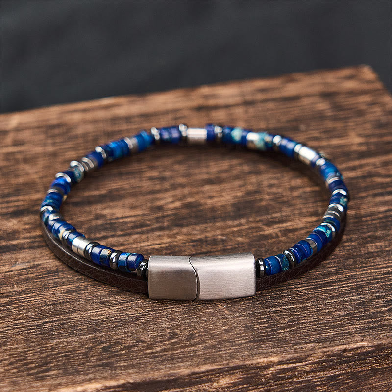 Buddha Stones Lapis Lazuli Truth Dubbelgewikkelde Leren Armband - image 3