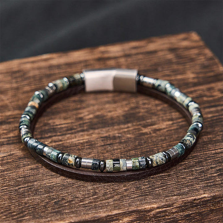 Buddha Stones Lapis Lazuli Truth Dubbelgewikkelde Leren Armband - image 10