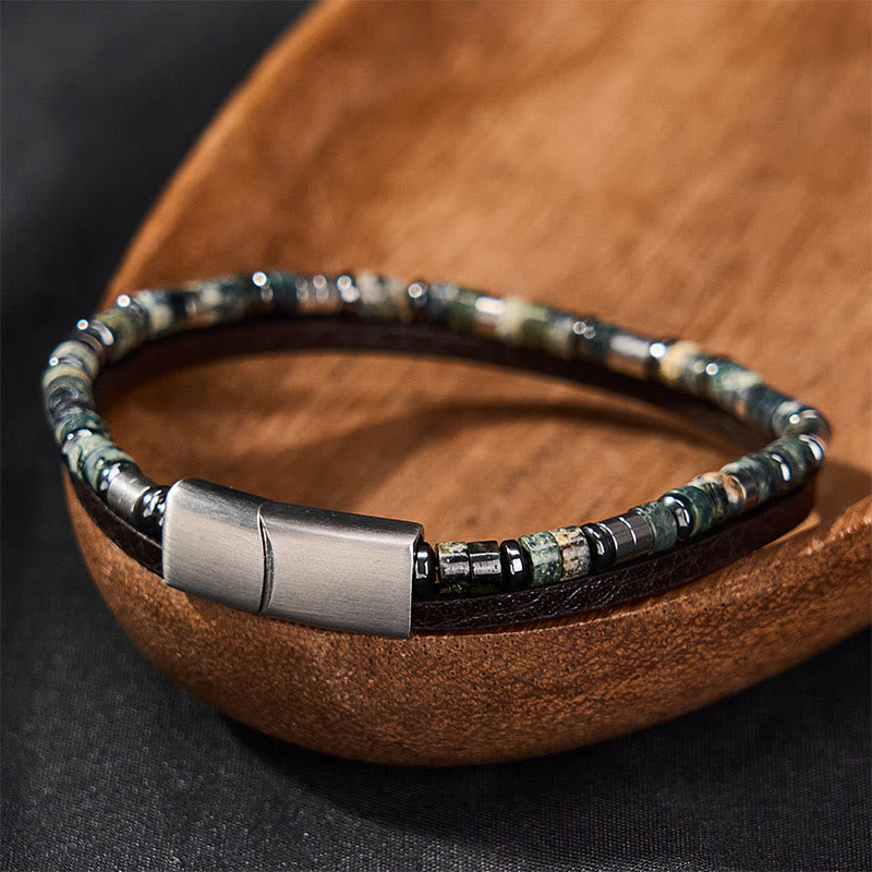 Buddha Stones Lapis Lazuli Truth Dubbelgewikkelde Leren Armband - image 9