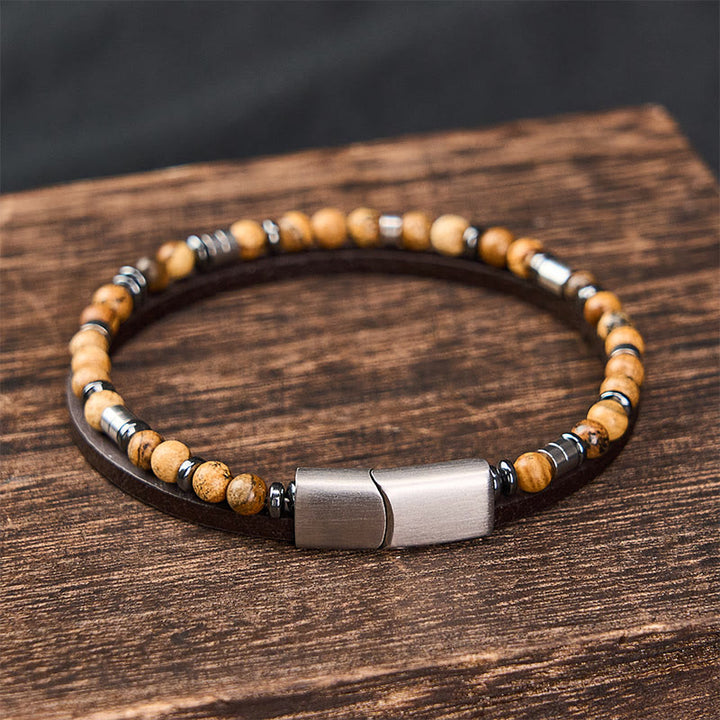 Buddha Stones Lapis Lazuli Truth Dubbelgewikkelde Leren Armband - image 26