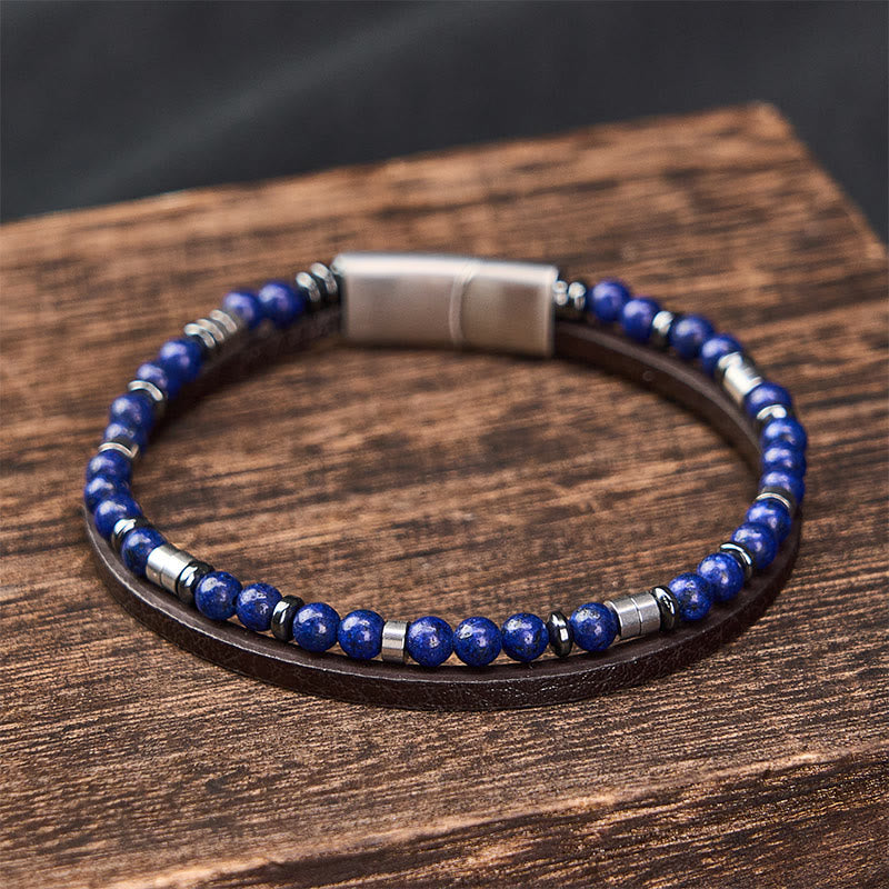 Buddha Stones Lapis Lazuli Truth Dubbelgewikkelde Leren Armband - image 18