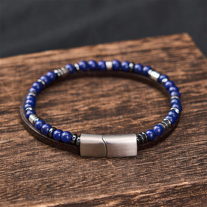 Buddha Stones Lapis Lazuli Truth Dubbelgewikkelde Leren Armband - image 19