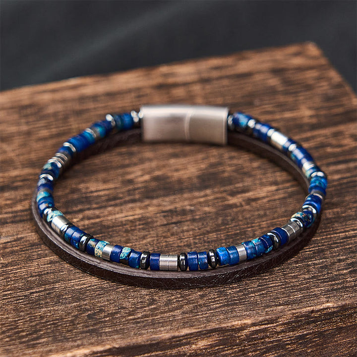 Buddha Stones Lapis Lazuli Truth Dubbelgewikkelde Leren Armband - image 2