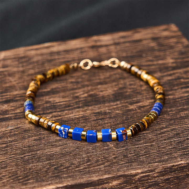 Buddha Stones Armband met vierkante kralen van lapis lazuli en tijgeroog. - image 1