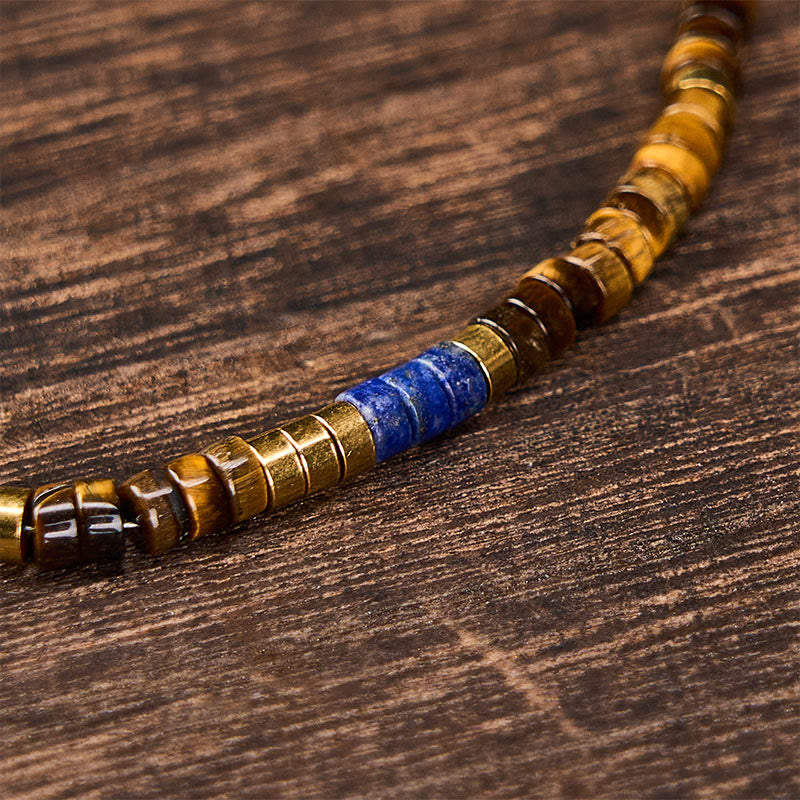 Buddha Stones Armband met vierkante kralen van lapis lazuli en tijgeroog. - image 4
