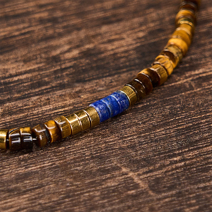 Buddha Stones Armband met vierkante kralen van lapis lazuli en tijgeroog. - image 4