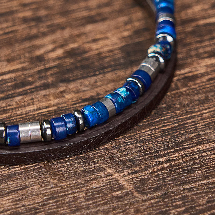 Buddha Stones Lapis Lazuli Truth Dubbelgewikkelde Leren Armband - image 5