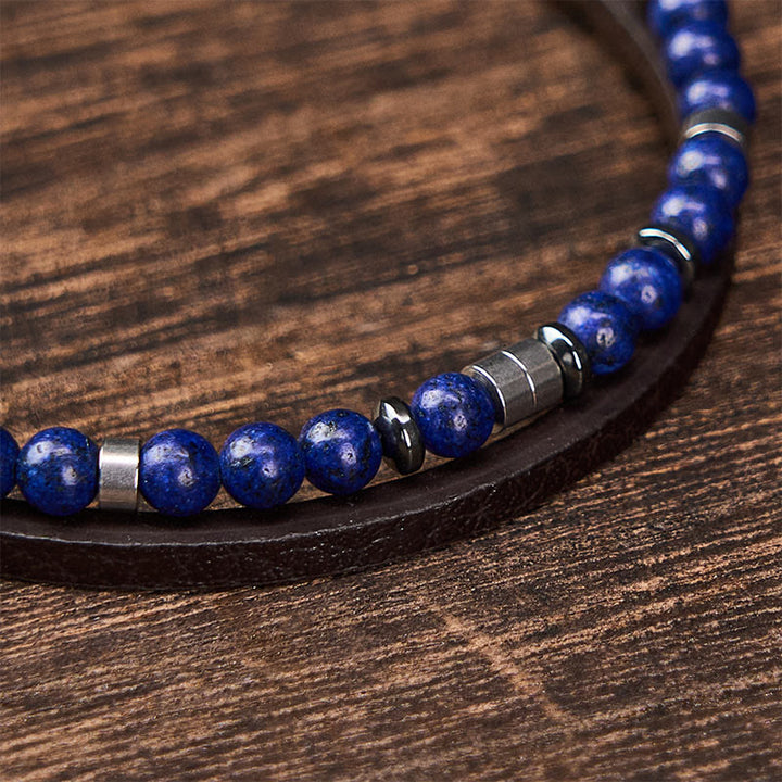 Buddha Stones Lapis Lazuli Truth Dubbelgewikkelde Leren Armband - image 21