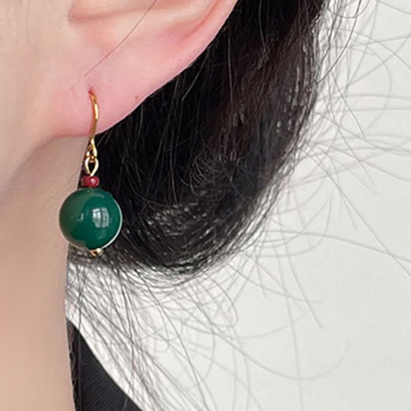 Buddha Stones Ronde Oorbellen met groene agaat hanger. - image 2