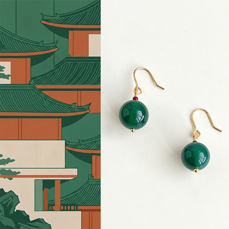Buddha Stones Ronde Oorbellen met groene agaat hanger. - Groene agaat (kopergeplateerd met 925 sterling zilveren stiftjes) - image 0