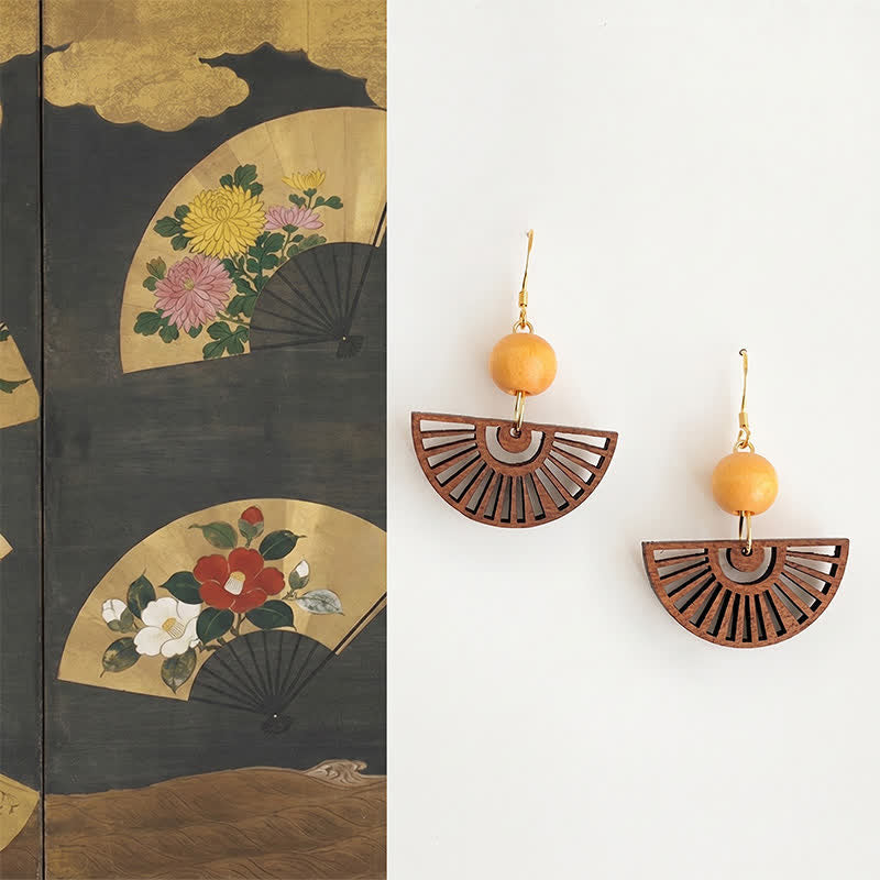 Buddha Stones Handgemaakte , Waaier , eenvoudige houten Oorbellen - Hout (kopergeplateerd met 925 sterling zilveren pinnen) - image 0