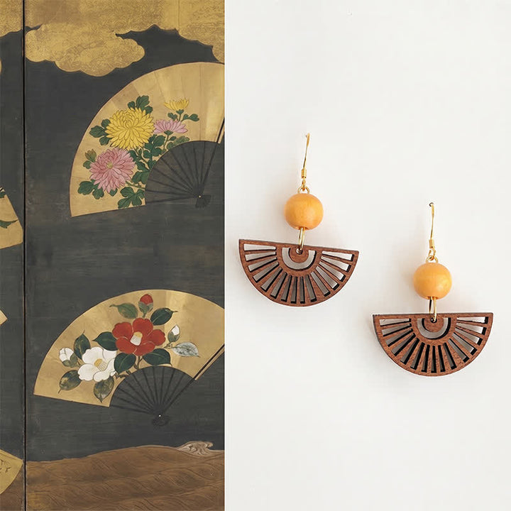 Buddha Stones Handgemaakte , Waaier , eenvoudige houten Oorbellen - Hout (kopergeplateerd met 925 sterling zilveren pinnen) - image 0