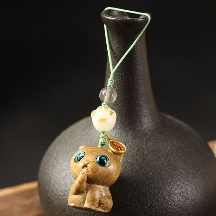 Buddha Stones Groene sandelhouten kat handgeweven rustgevende Sleutelhangers - image 9
