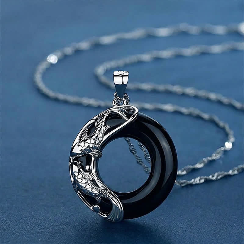 Buddha Stones Natuurlijke witte jade koi Ketting - Zwarte obsidiaan (Zuivering♥Kracht) - image 8