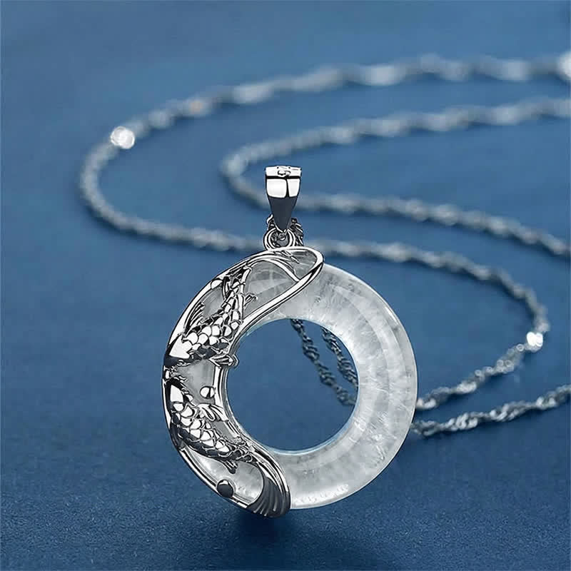 Buddha Stones Natuurlijke witte jade koi Ketting - Helder kwarts (Bescherming ♥ Genezing) - image 11