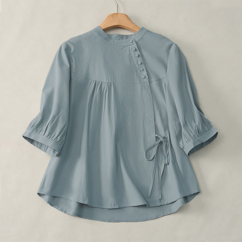 Buddha Stones Damesblouse met vetersluiting en knoopjes, Mouwlengte - Lichtblauw - US14, UK/AU18, EU46 (2XL) - image 0