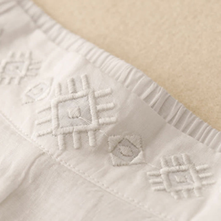Buddha Stones Damesbroek met wijde pijpen, elastische taille en Zakken , geometrische borduursels, elastische Taille . - image 22