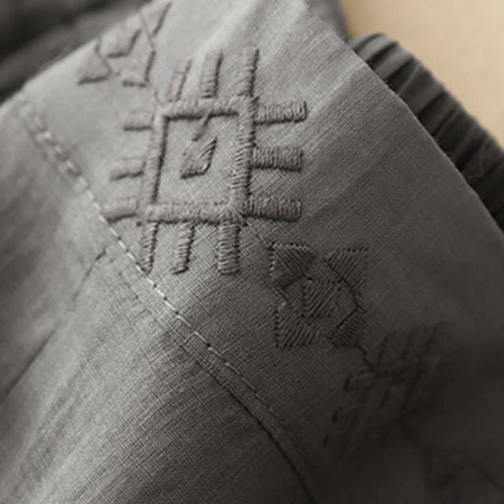 Buddha Stones Damesbroek met wijde pijpen, elastische taille en Zakken , geometrische borduursels, elastische Taille . - image 10