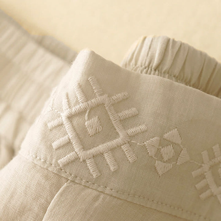 Buddha Stones Damesbroek met wijde pijpen, elastische taille en Zakken , geometrische borduursels, elastische Taille . - image 15