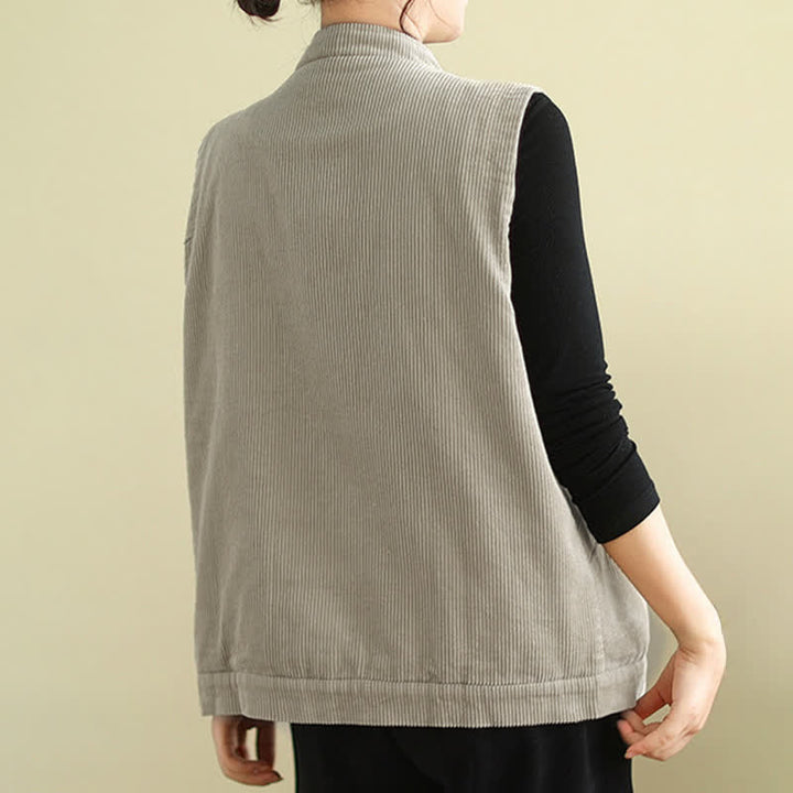 Buddha Stones Effen Mouwloos damesvest van corduroy met Zakken - image 3