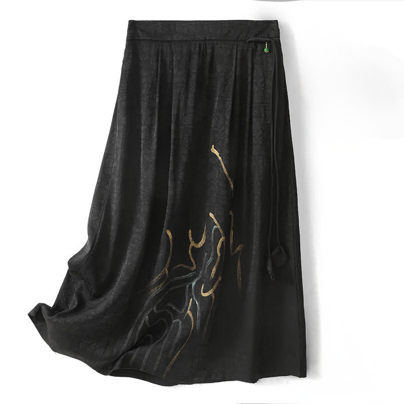 Buddha Stones Lente/Zomer Boho Rok met Trekkoord, Zwart, Abstracte Lijnen, Dames - Zwart - US12, UK/AU16, EU44 (2XL) - image 0