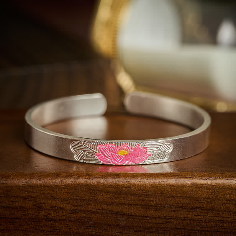 Buddha Stones Koperen Lotus Emaille Open Mouwboord Armband - image 1