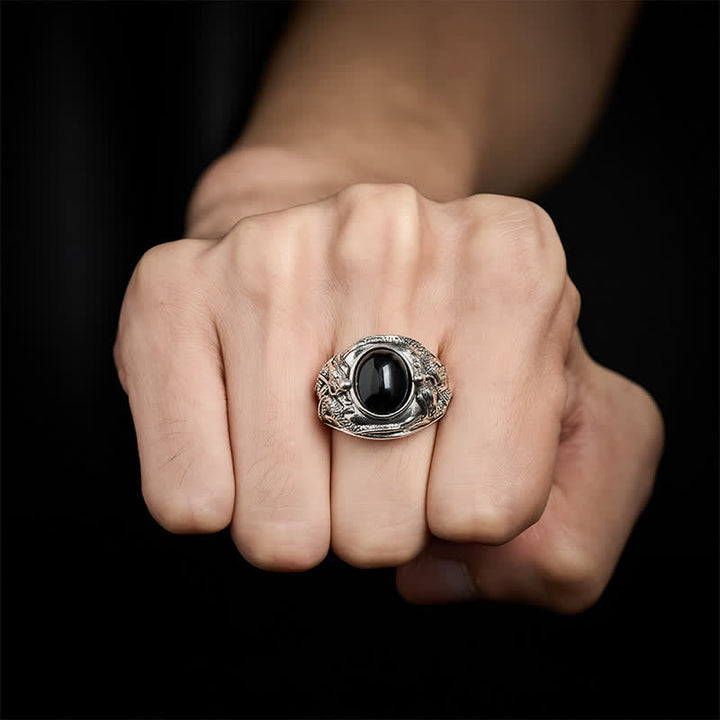 Buddha Stones Zwarte Obsidiaan Draak Zuivering Open Ring - image 3