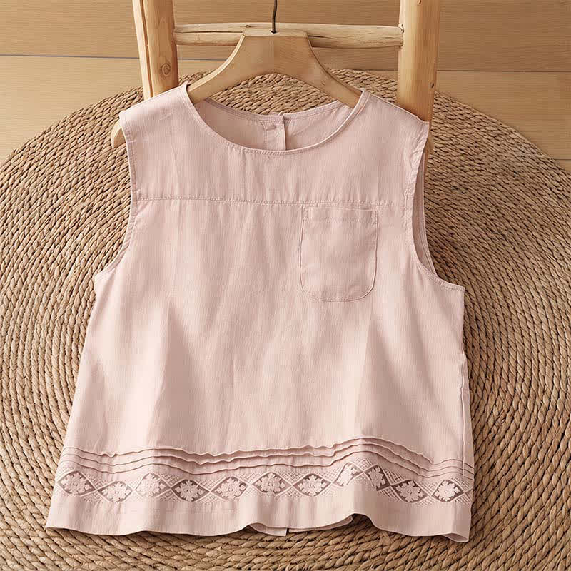Buddha Stones Zomerse casual vintage geometrische tanktop met open zoom en knoopjes op de rug, Mouwloos Overhemden met opgestikte zak - Lichtroze shirt - US8-10, UK/AU12-14, EU40-42 (2XL) - image 0