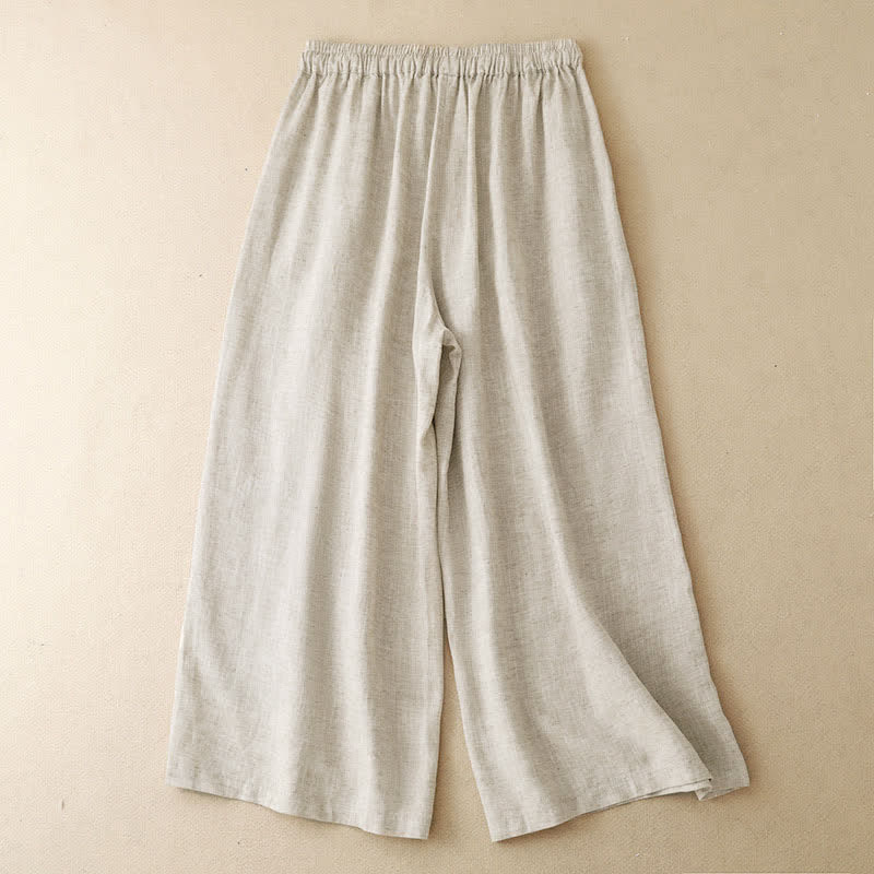 Buddha Stones Zomerse casual capri broek met bloemenborduursel voor dames, wijde pijpen en zakken. - image 1