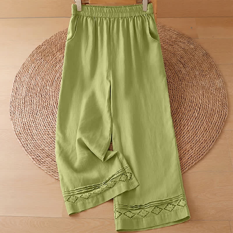 Buddha Stones Zomerse casual minimalistische geometrische broek met open zoom en Enkellengte pijpen voor dames, inclusief Zakken. - Geelgroene broek - US8-10, UK/AU12-14, EU40-42 (2XL) - image 0