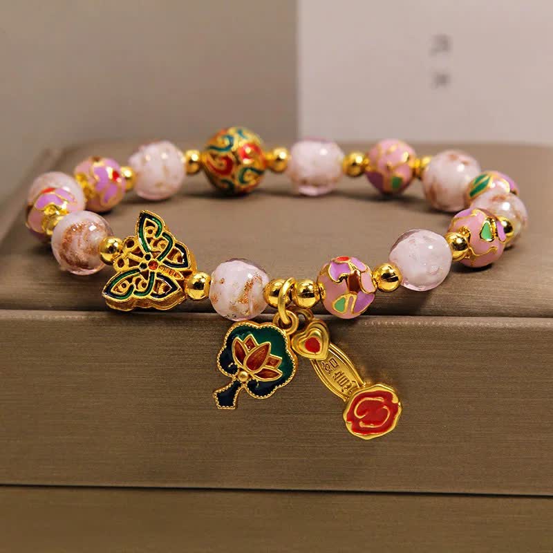 Buddha Stones Roze Liuli vlinder lotus Ruyi handvat transformatie Armband - Roze vlinderlotus (Polsomtrek: 15-16 cm) - image 0