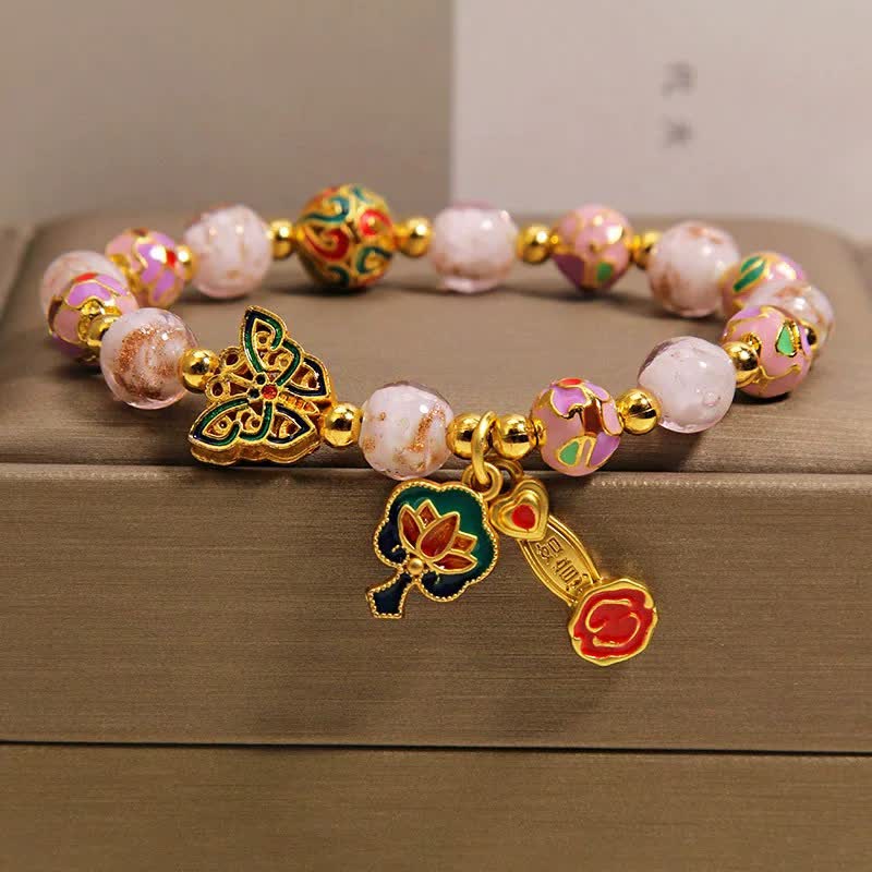 Buddha Stones Roze Liuli vlinder lotus Ruyi handvat transformatie Armband - image 9