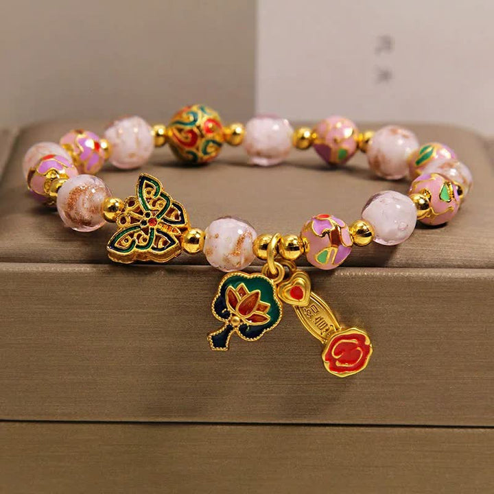 Buddha Stones Roze Liuli vlinder lotus Ruyi handvat transformatie Armband - image 9