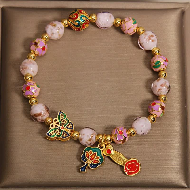 Buddha Stones Roze Liuli vlinder lotus Ruyi handvat transformatie Armband - image 1