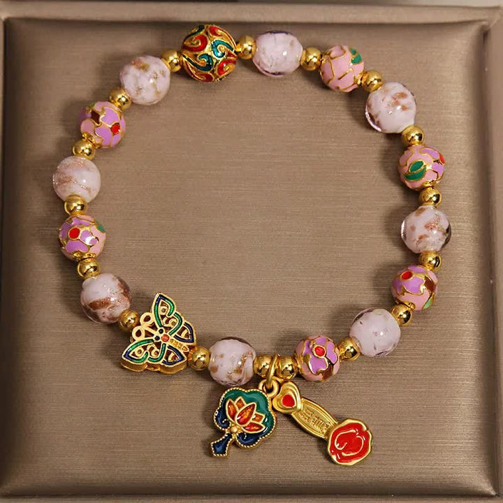 Buddha Stones Roze Liuli vlinder lotus Ruyi handvat transformatie Armband - image 1
