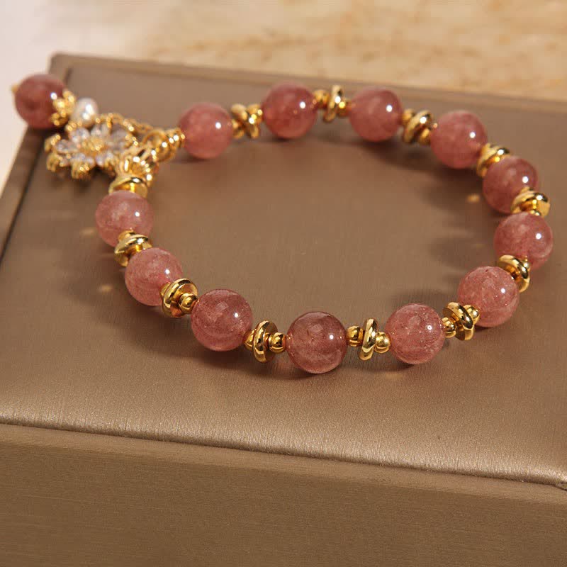 Buddha Stones Aardbeikwarts parel madeliefjes Armband - image 7