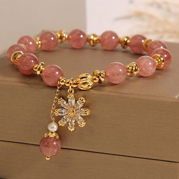 Buddha Stones Aardbeikwarts parel madeliefjes Armband - image 1
