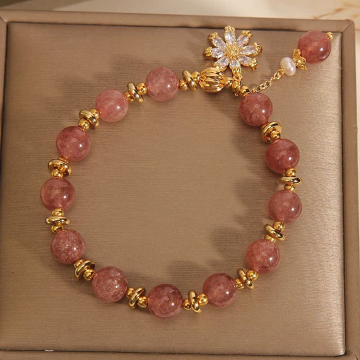 Buddha Stones Aardbeikwarts parel madeliefjes Armband - image 4