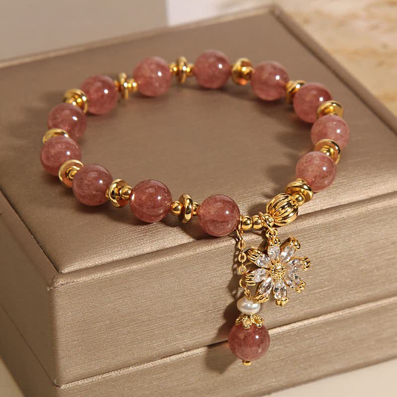 Buddha Stones Aardbeikwarts parel madeliefjes Armband - image 8