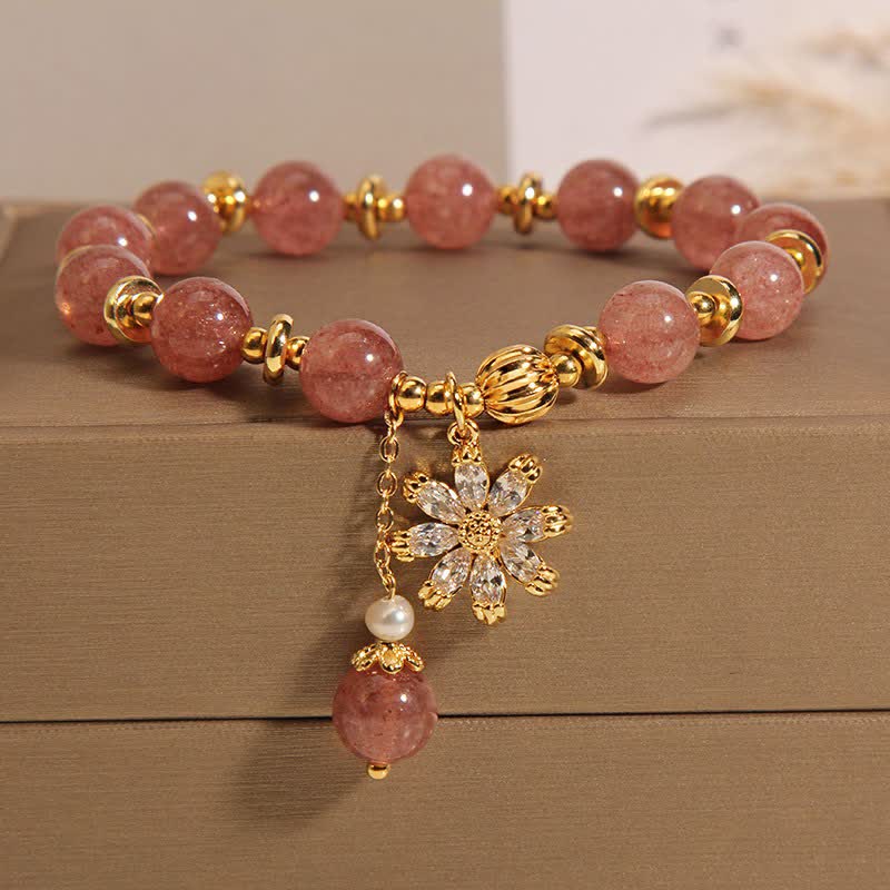 Buddha Stones Aardbeikwarts parel madeliefjes Armband - Madeliefje (Polsomtrek: 15-16 cm) - image 0