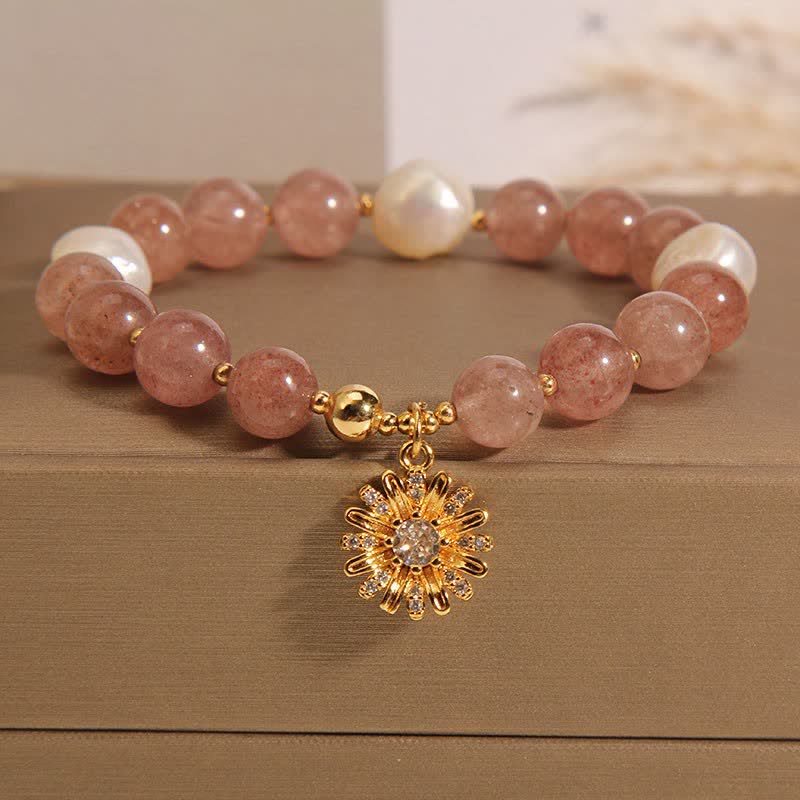 Buddha Stones Aardbeikwarts parel madeliefjes Armband - Parelmargrietbloem (Polsomtrek: 15-16 cm) - image 9