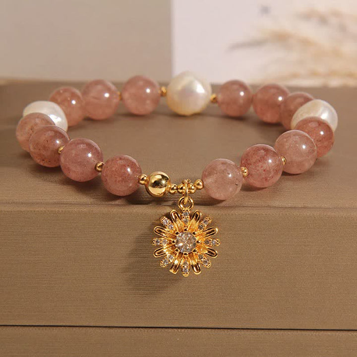 Buddha Stones Aardbeikwarts parel madeliefjes Armband - Parelmargrietbloem (Polsomtrek: 15-16 cm) - image 9