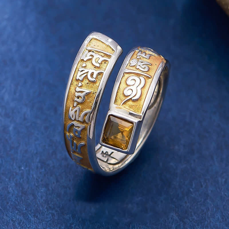 Buddha Stones Koperen Om Mani Padme Hum Aardingswijsheid Tibetaanse Verstelbare Ring - Koper - Ongeveer 17,6 mm / US 7 (verstelbaar) - image 0