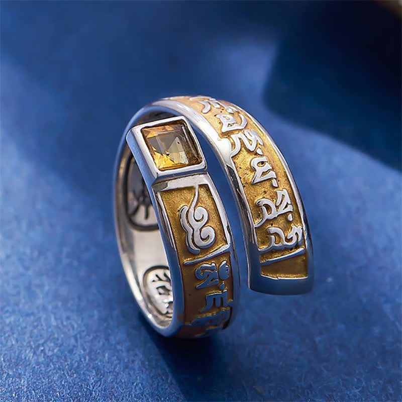 Buddha Stones Koperen Om Mani Padme Hum Aardingswijsheid Tibetaanse Verstelbare Ring - image 1