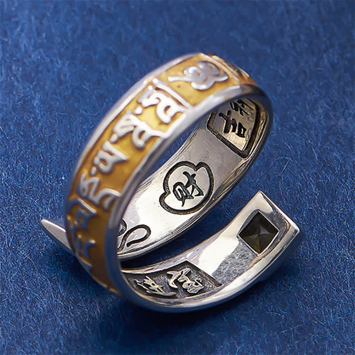 Buddha Stones Koperen Om Mani Padme Hum Aardingswijsheid Tibetaanse Verstelbare Ring - image 3