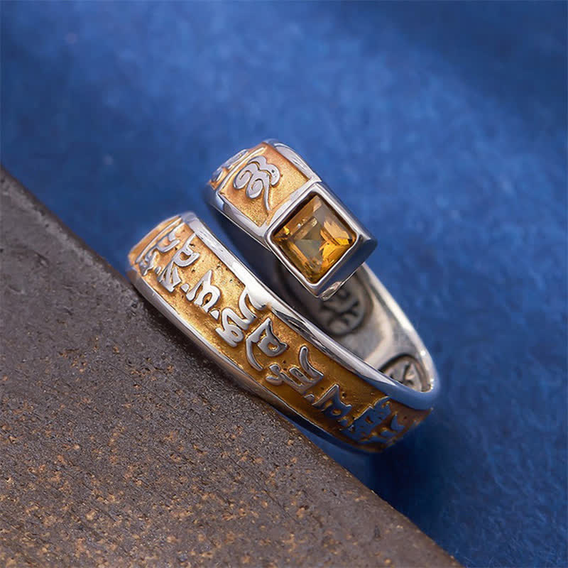 Buddha Stones Koperen Om Mani Padme Hum Aardingswijsheid Tibetaanse Verstelbare Ring - image 2