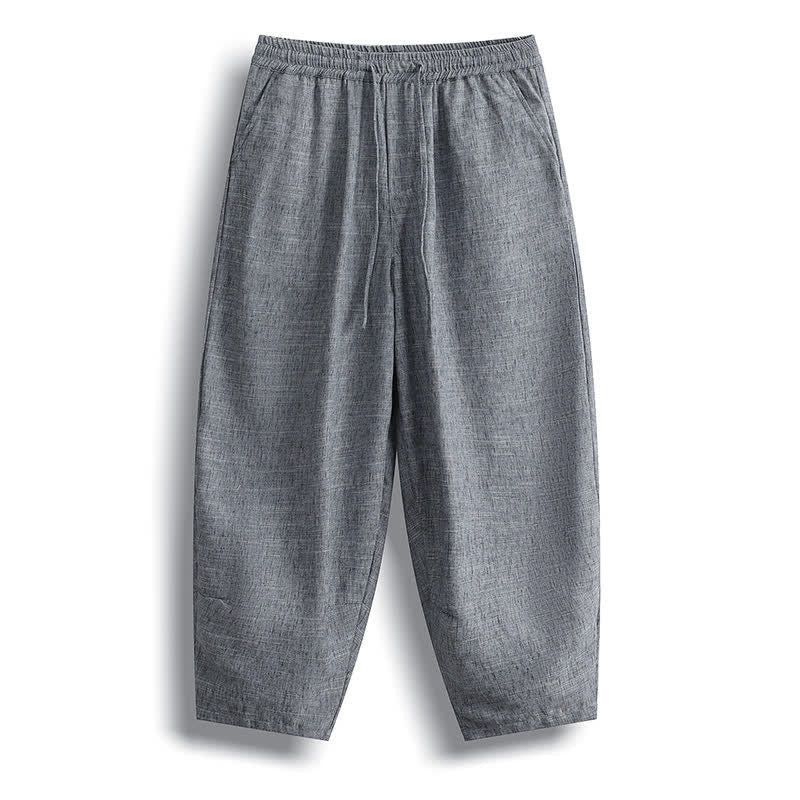 Buddha Stones Zomerse casual minimalistische Cropped broek met trekkoord, effen model, harembroek voor heren met zakken - Donkergrijs - US/UK/AU46, EU56 (5XL) - image 0
