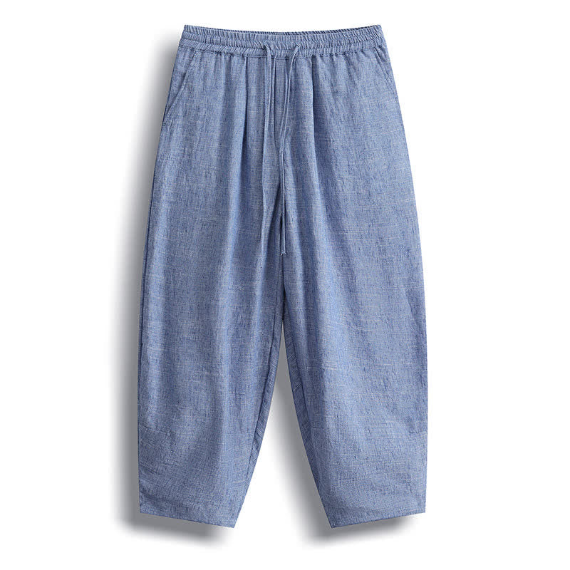 Buddha Stones Zomerse casual minimalistische Cropped broek met trekkoord, effen model, harembroek voor heren met zakken - Lichtstaalblauw - US/UK/AU46, EU56 (5XL) - image 1
